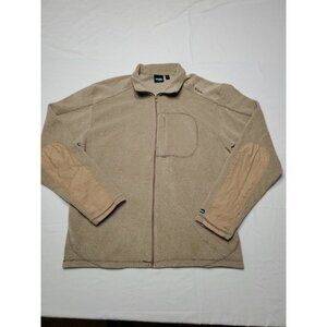 Kavu Fleece Jacket Mens Large Tan Full Zip Zip Chest Pocket Canvas Elbow Patches